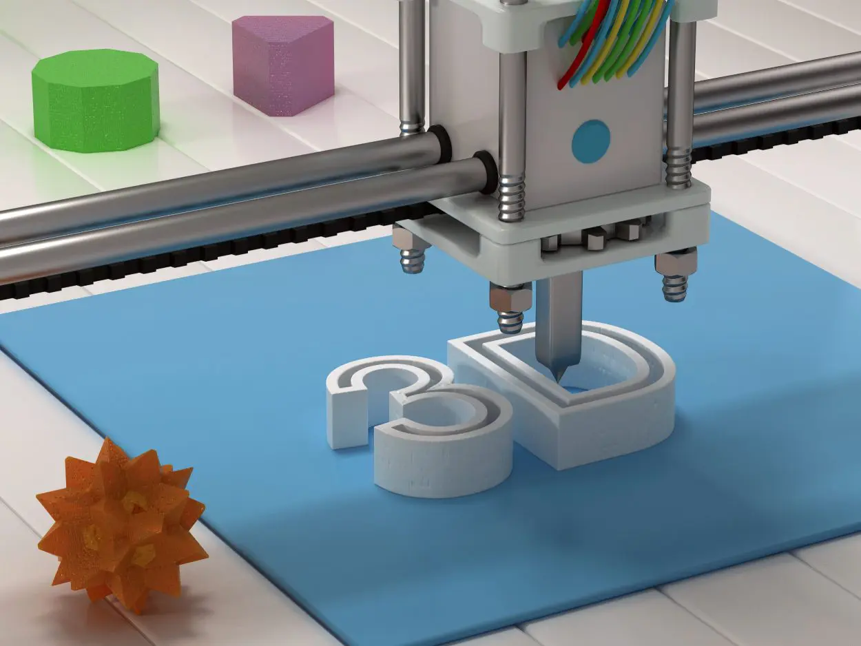 3D printer creating "3D" text model.